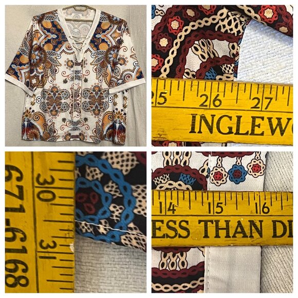 VGT-Inspired Multicolor Paisley Short-Sleeve Blouse With Lace-Up Neckline 3XL - Picture 11 of 16